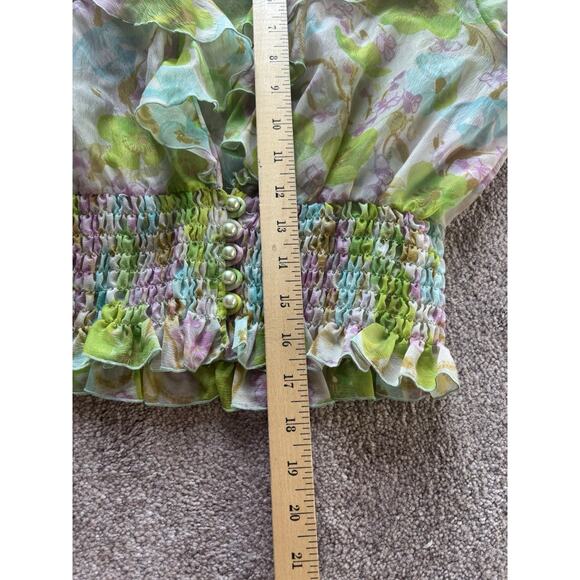 Vintage Y2K Fairy Top S Floral Pastel Crop Blouse Sheer Long Sleeve Boho Cottage - Picture 6 of 8